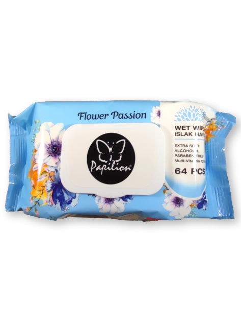 Papilion 64-pack våtservetter flower blå 1*24